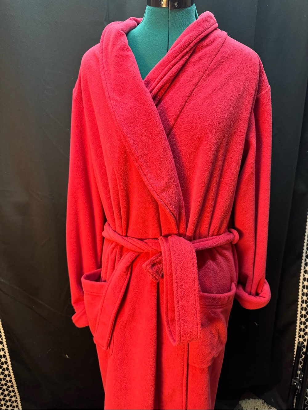 Gilligan & O'Malley Plush Pink-Red Fleece Robe with Belt